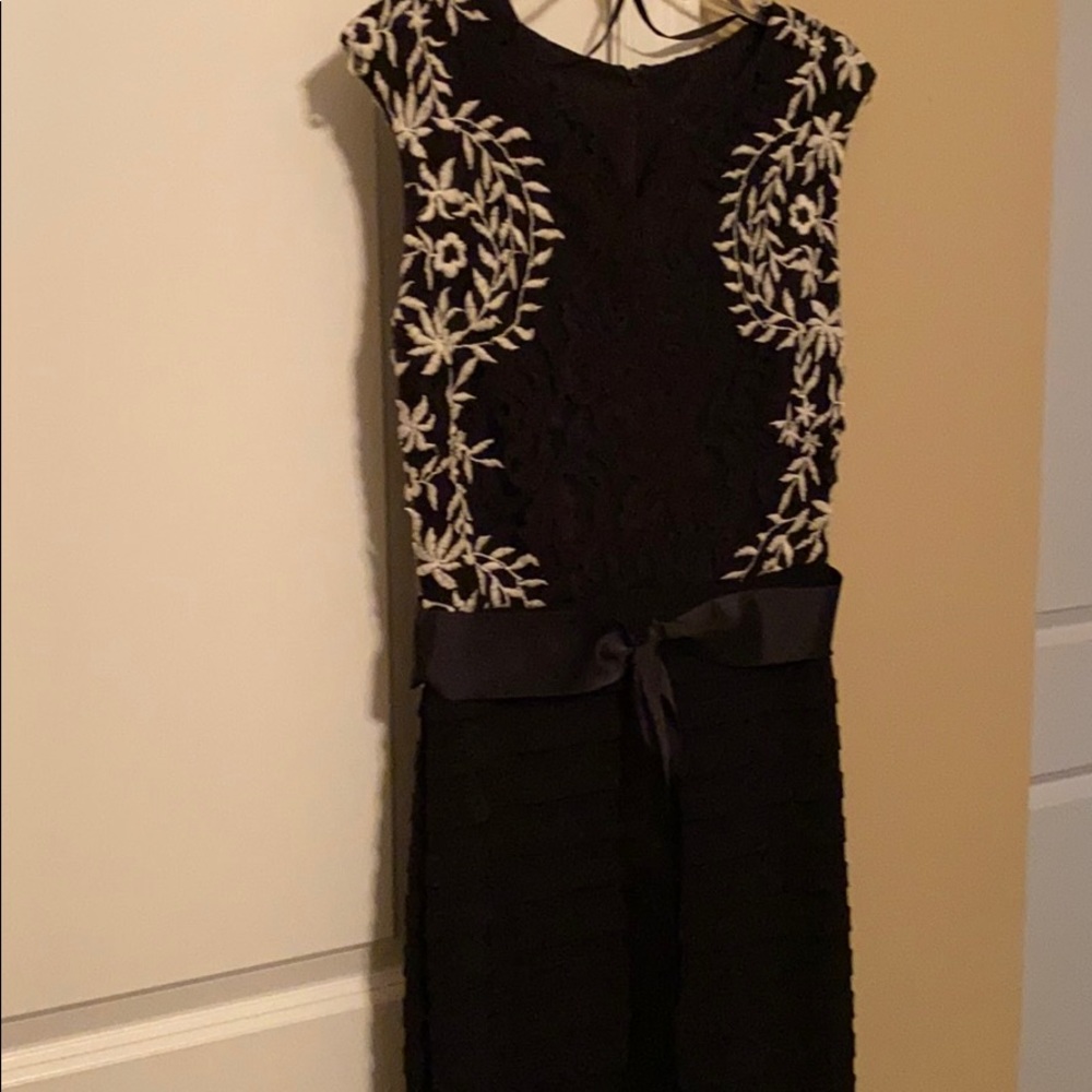 Betsy & Adam Black Maxi Dress with White Embroidery